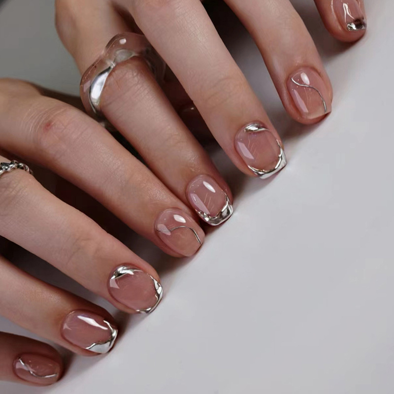 Press On Nail Set - Uñas postizas cortas para mujeres y