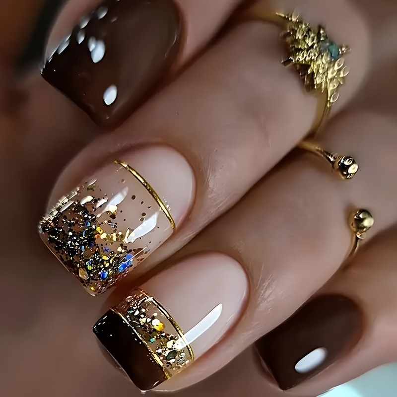 Press On Nail Set - Uñas postizas cuadradas cortas para mujer,